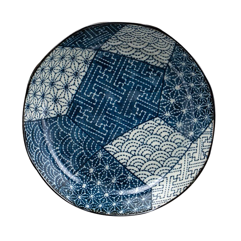 美濃燒（Mino Yaki） 陶瓷盤(pán)子日式碟子調(diào)味碟菜水果盤(pán)點(diǎn)心壽司盤(pán)餐盤(pán)和風(fēng)釉下彩果盤(pán) 星耀海濤紋(單個(gè)裝)