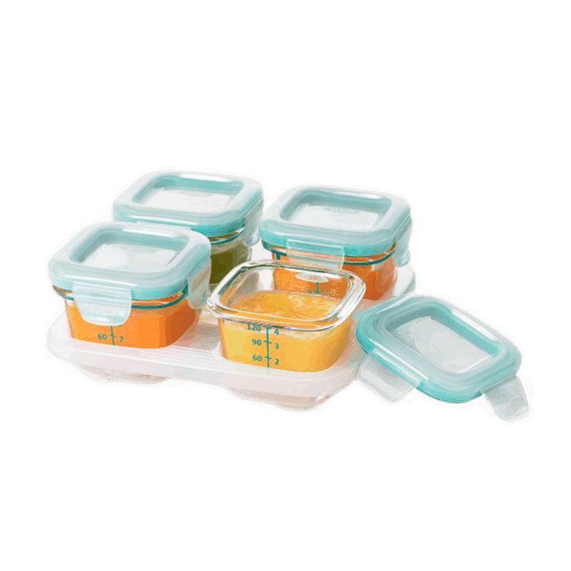 奥秀（OXO）宝宝玻璃辅食盒冷冻食品储存保鲜盒外出便携家用可微波4*120ml 青绿色