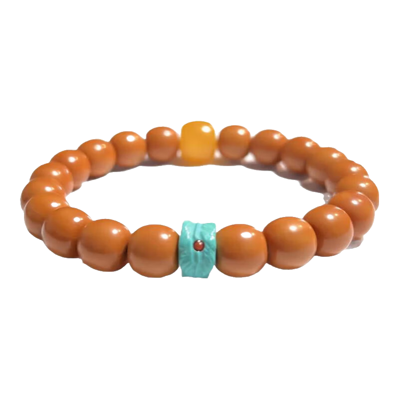 山中玉猴頭手串男老型桶珠雕刻小文玩核桃盤(pán)玩蜜蠟手鏈女情侶送禮物 9mm