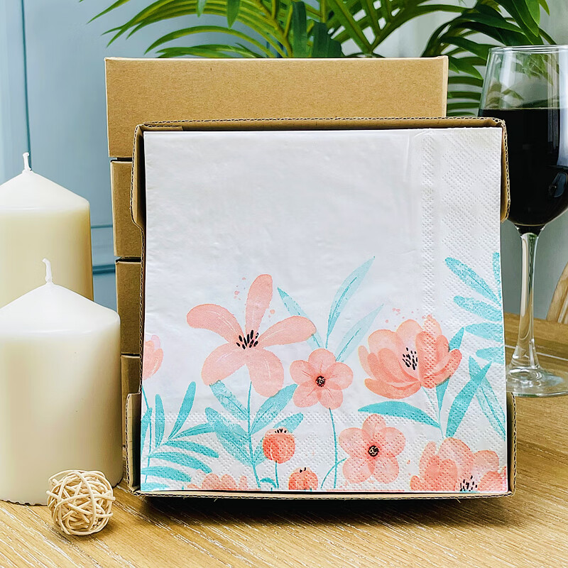 七千色  三层加厚清新叶子印花餐巾纸西餐厅纸餐垫简约花朵彩色纸巾50