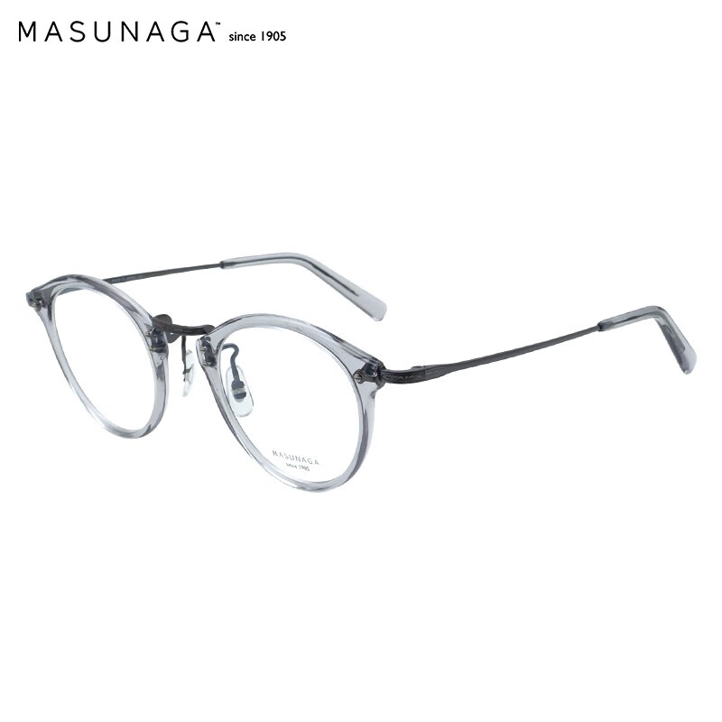 MASUNAGA增永眼镜框 男女轻商务时尚日本手工制作 圆框钛+板材远近视光学眼镜架GMS-805 #S2 透明灰 47mm