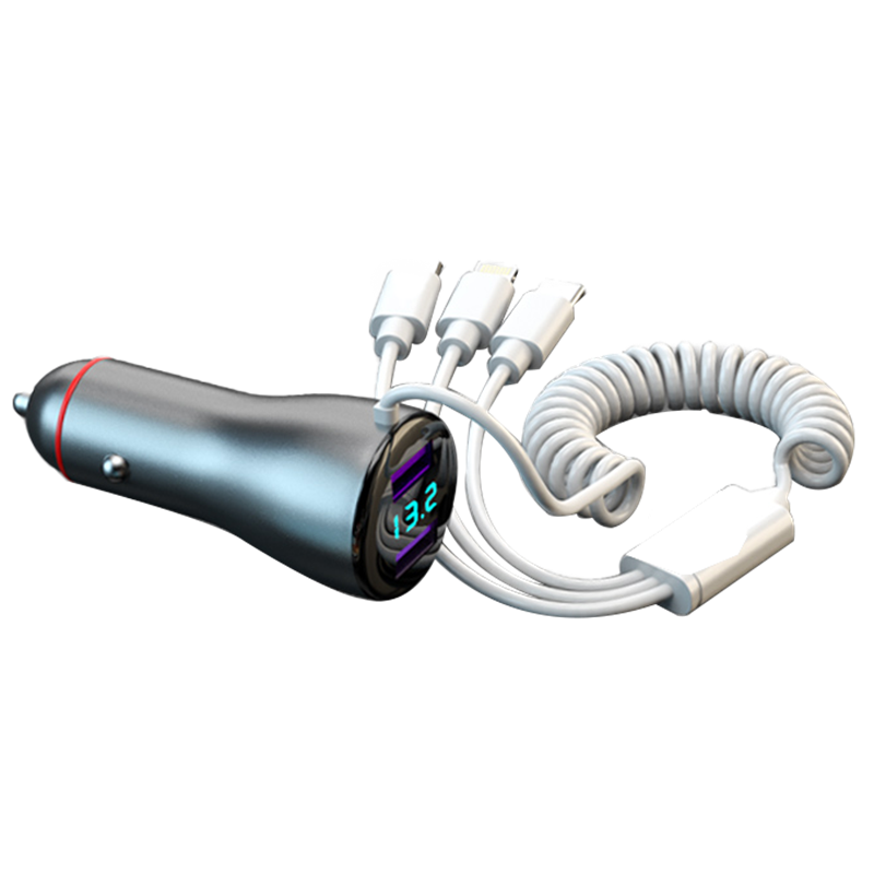 紐曼（Newmine）車載充電器超級(jí)快充手機(jī)一拖三車充快速伸縮線汽車用轉(zhuǎn)換插頭 一拖四雙伸縮線車充