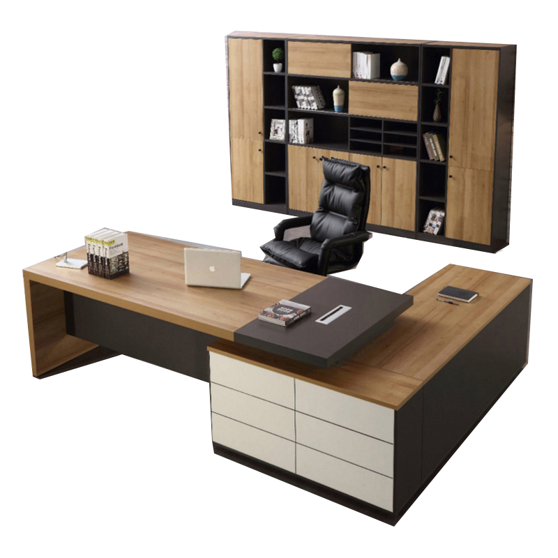 龙案 老板桌大班台总裁桌经理桌主管桌单人桌办公桌椅组合带侧柜子实木油漆办公家具现代简约 1.8米左副柜