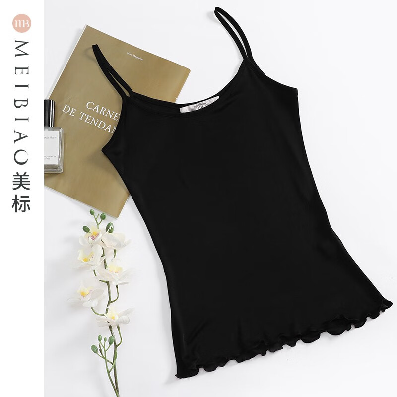 美标商场同款春夏女蚕丝打底新款基础无袖吊带上衣丝绸内搭 黑色(针织蚕丝) M (160/85)