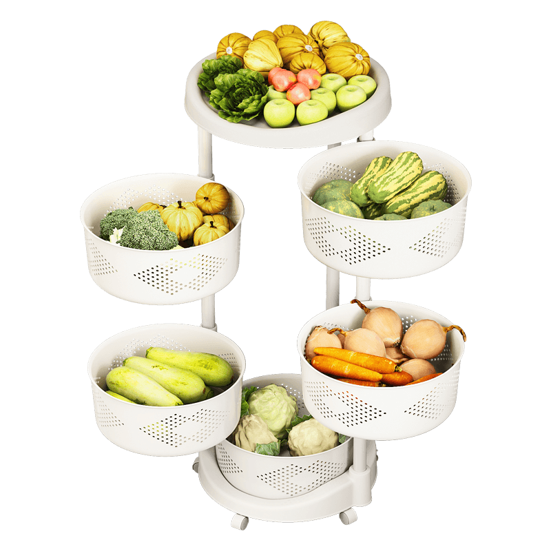 乐爱家 置物架落地多层厨房置物架大容量可旋转加固果蔬架可移动水果储物收纳篮子