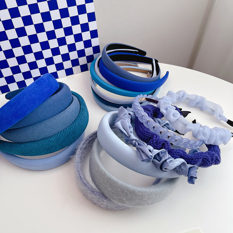 蓝色发箍女网红2022年新款海绵增高颅顶头箍洗脸复古压发卡 克莱因蓝