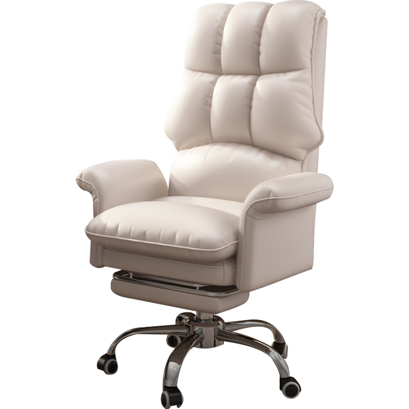 初学者 电脑椅办公椅子电竞椅家用人体工学椅老板椅主播椅靠背椅皮革转椅 面包椅-米白+搁脚