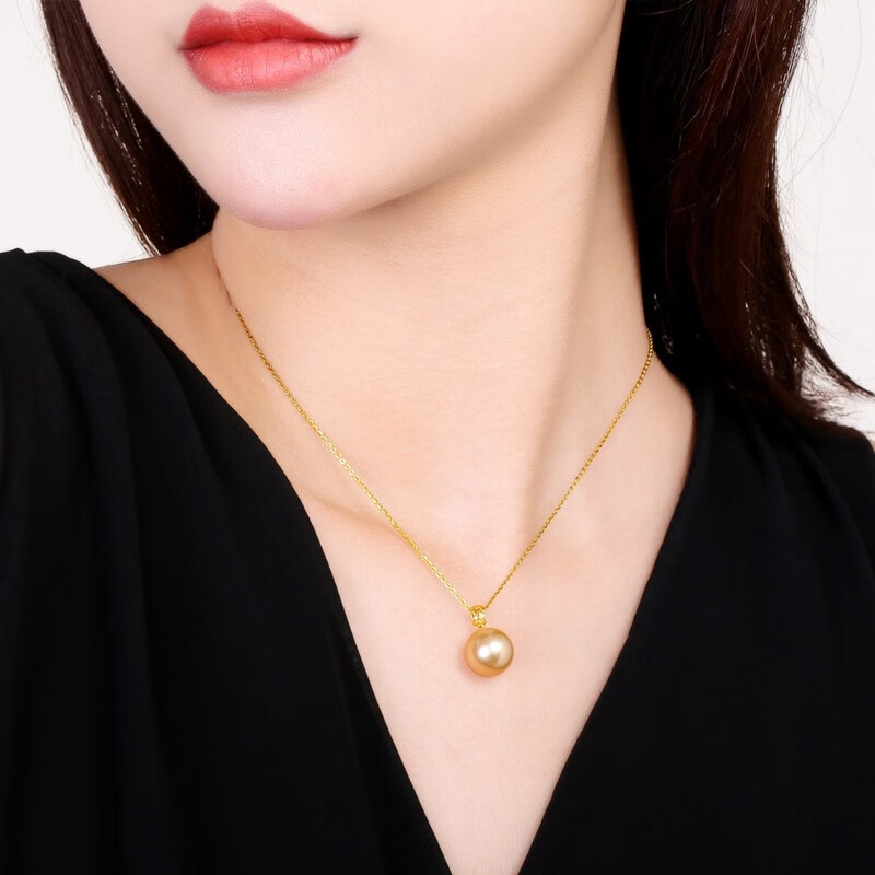珍珠皇后 18k金南洋金珠吊坠单颗海水珍珠项链优雅生日礼物送女朋友 10-11mm