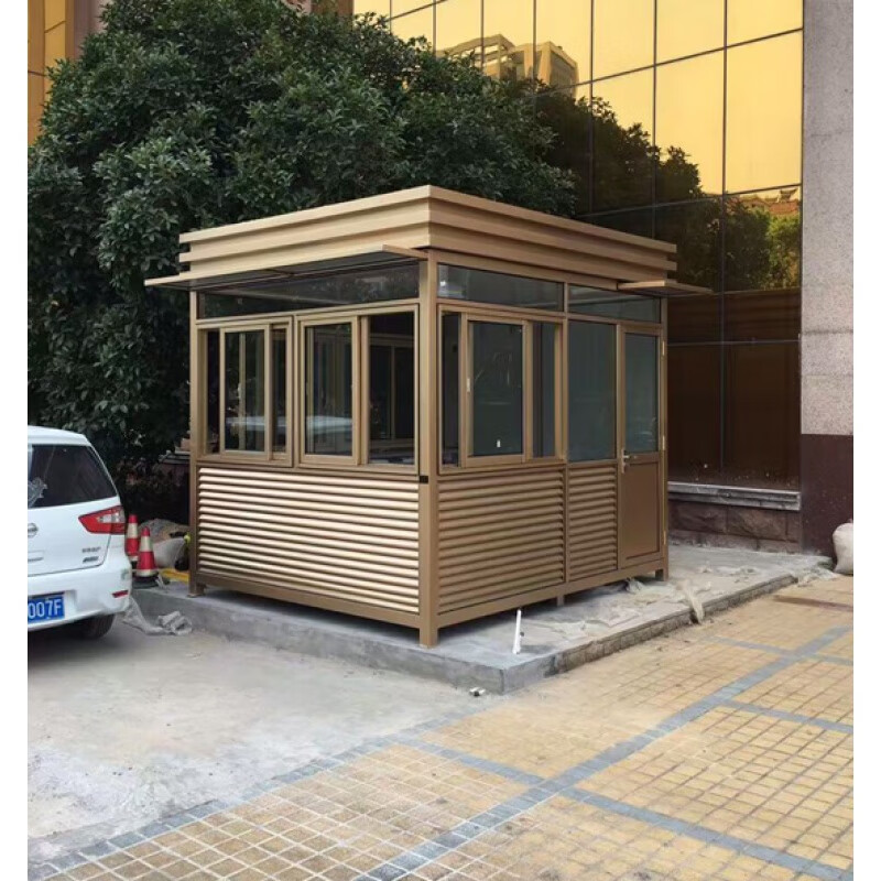 小区物业保安岗亭停车场收费岗亭方角户外隔热不锈钢岗亭