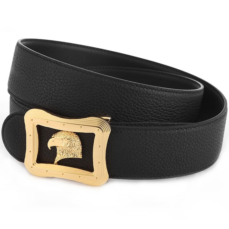 威镰史蒂芬(stfenvilict)男士鹰头牛皮腰带钢扣镀金男装皮带平滑扣高