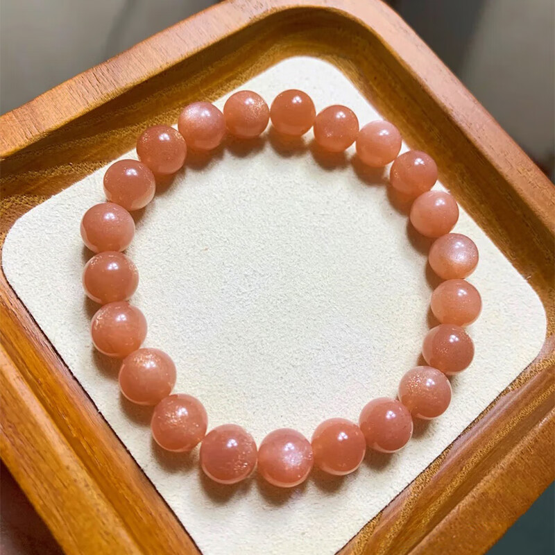 gmay 5a天然橙月光石手链 女太阳石水晶手串 单圈金沙强光猫眼日光石 