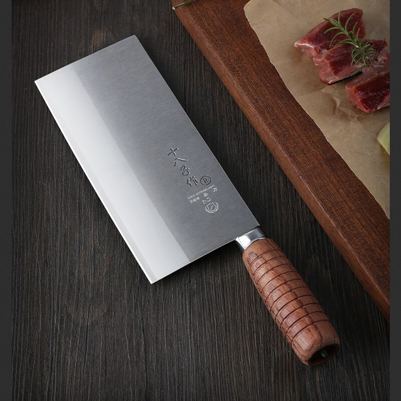 十八子作 菜刀专业中式厨刀切片刀 三合钢名典系列 圆木柄复合钢桑刀