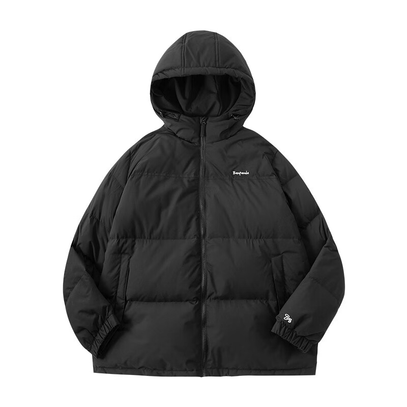 熊猫·本(ben.panda)羽绒服男潮流新款日系防泼水宽松休闲连帽80%白鸭绒保暖外套 黑色 L
