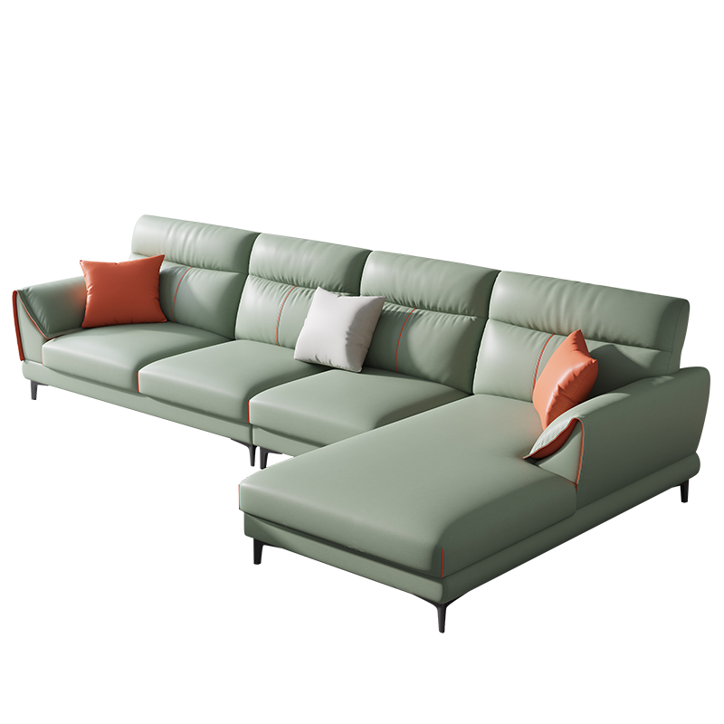 风之意 沙发 现代简约极简免洗科技布沙发北欧客厅轻奢小户型布艺沙发组合LPS-6032 豆绿色 三人位+单人位+左贵妃脚踏