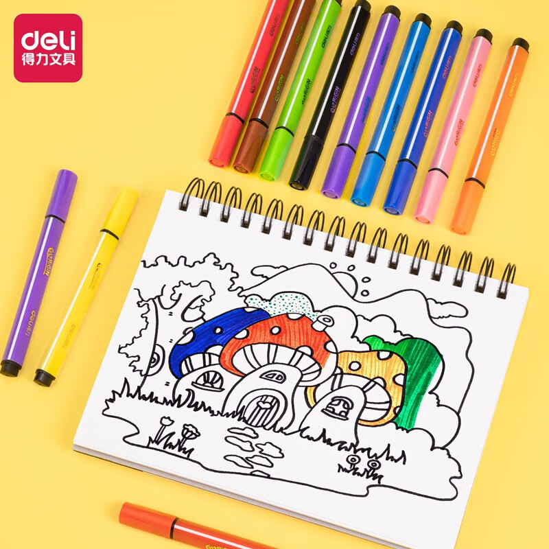 得力(deli) 可水洗水彩笔 学生儿童画画 绘画勾线涂色颜色文具玩具