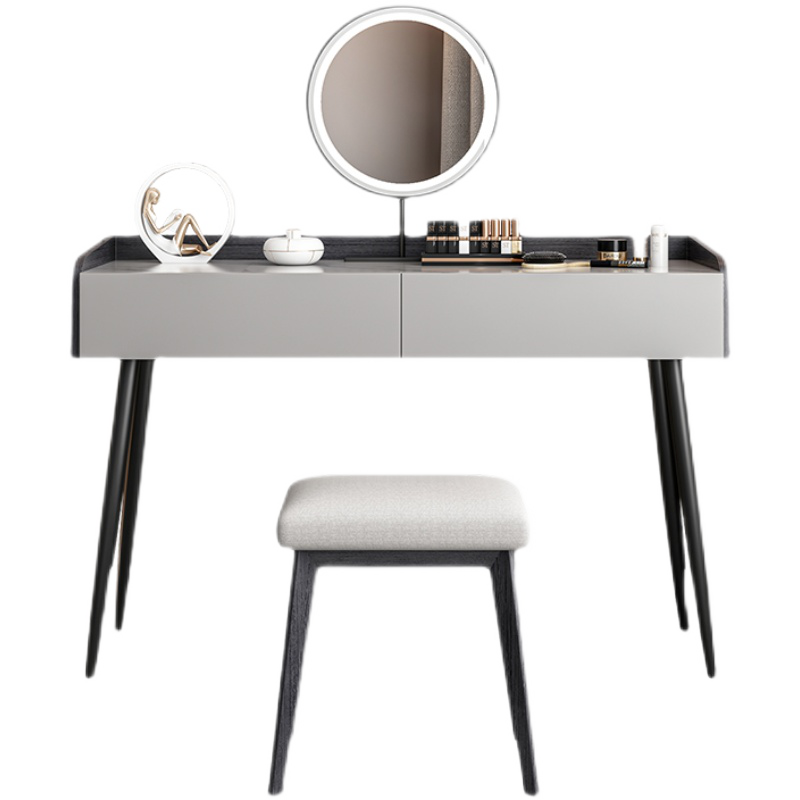 熊先森家具 2021年新款梳妆台卧室现代简约意式岩板化妆桌轻奢风小户型极简ins风化妆台 升级岩板0.8米梳妆台+普通镜 组装