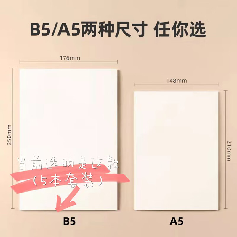 【粉笔文创】相貌平平草稿本A5B5大尺寸空白内页优质护眼纸不易洇墨双面可写草稿本64张/本胶装易撕不掉页粉笔公考 相貌平平草稿纸-B5（5本套装）