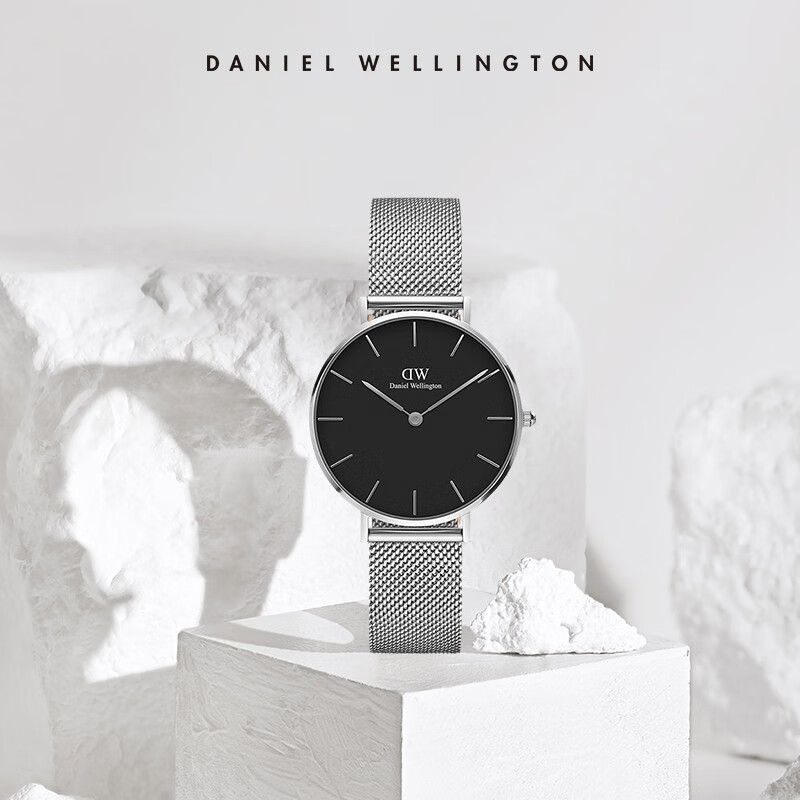 丹尼尔惠灵顿（DanielWellington）[部分爆品5折]DW手表女流金女士手表石英欧美腕表 生日礼物送女友 32mm银边黑盘银色钢带-DW162