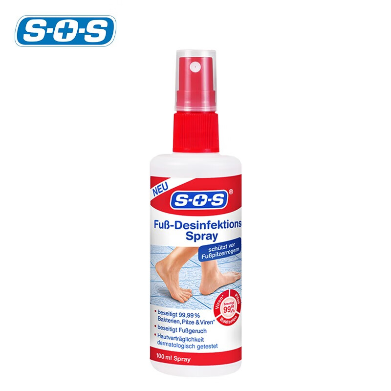 SOS德国原装进口脚气水100ml脚部除味喷雾除异味足部抑菌消毒旅行装 1盒装止痒祛臭味 100ml 1瓶