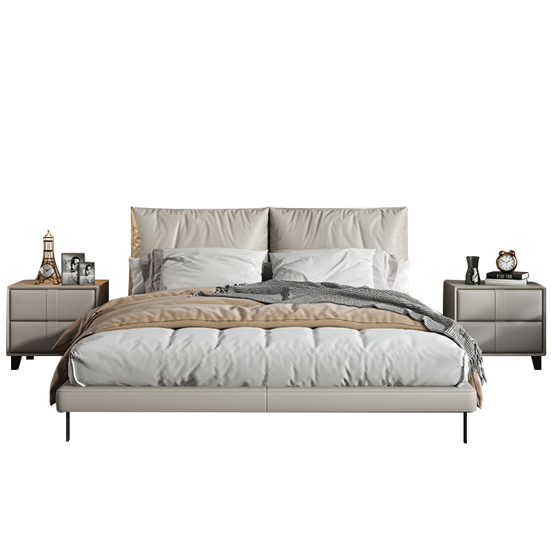 鸥鸟木原 床 真皮床主卧北欧简约现代1.8双人婚床小户型网红榻榻米轻奢智能床 床(不含床垫) 1.5*2米