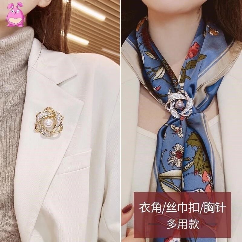 曉色絲巾扣環(huán)高檔胸針收腰打結(jié)扣環(huán)衣服下擺別針配飾絲巾兩用時(shí)尚胸花 花朵絲巾扣XZ0174
