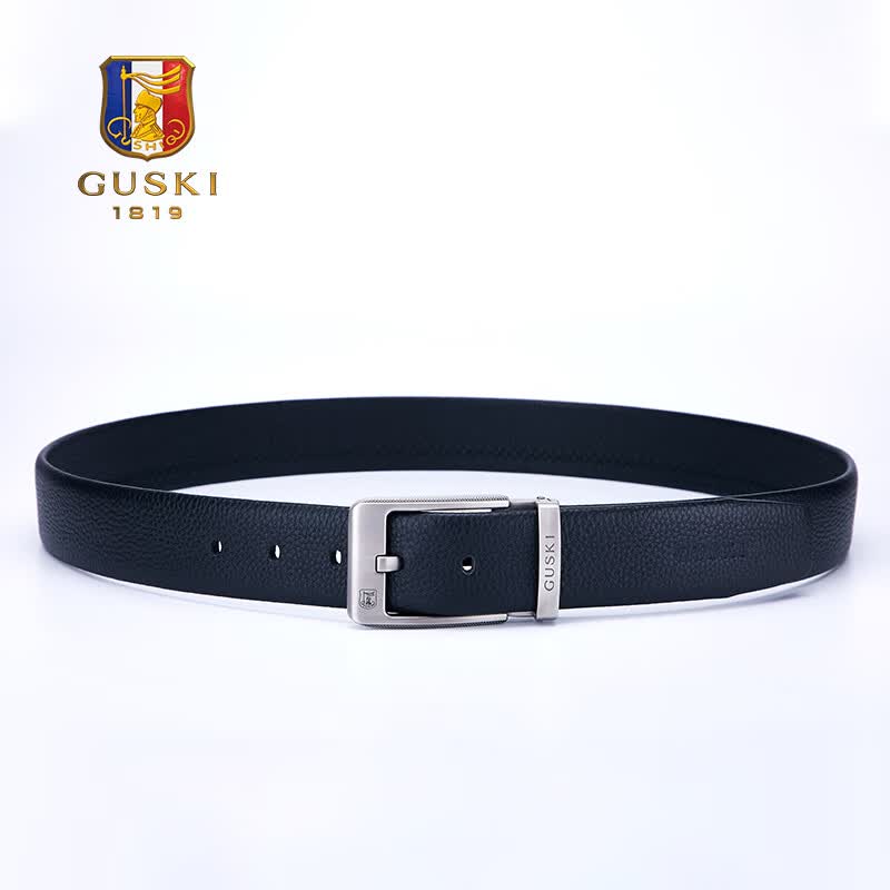 古士旗(GUSKI)法国品牌皮带男针扣男士腰带真皮高档裤腰带生日情人节礼物送男友 【专柜礼盒】680025时尚银灰 115cm -130cm默认随机发(可修剪)