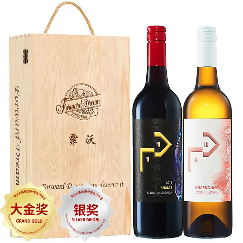 【品牌荣誉银奖】霏沃澳大利亚原瓶进口红酒750ml原装干红葡萄酒礼盒装 特酿+霞多丽2支礼盒装