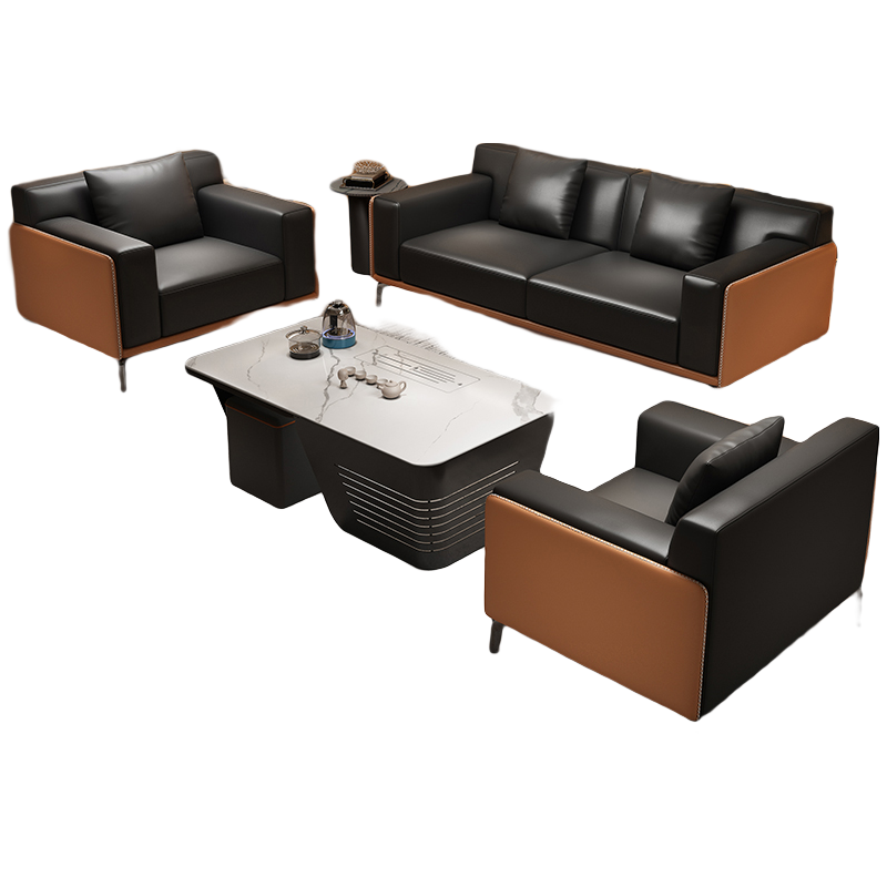 奋青 办公室沙发意式轻奢 老板真艺商务接待会客区沙发 简约酒店大堂前台洽谈现代办公沙发功夫茶几组合 单人位【加厚纳帕纹西皮】