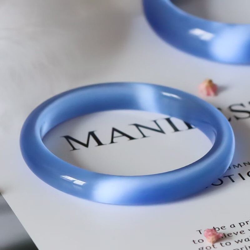 珠佩丽猫眼石手镯韩版细款天蓝色猫眼石手镯 时尚水晶扁圆镯饰品女