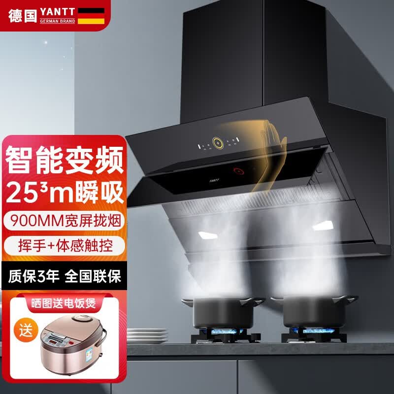 妍太太德国YANTT吸油烟机90CM宽屏近侧吸式25立方大吸力排烟机家用智能变频抽油烟机挥手智控免拆自清洁 C1 变频电机