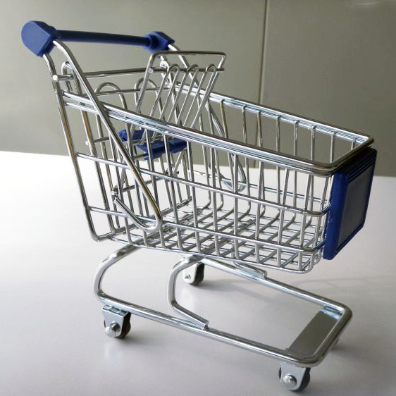 迷你超市购物手推车礼品玩具工艺车装饰品摆件创意存储设备 大号蓝色