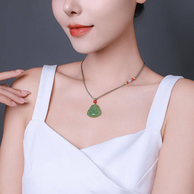 净心石 和田玉吊坠 女款大肚弥勒佛玉坠 附证书 大肚佛