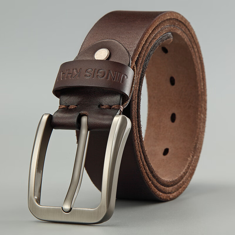 针扣真皮皮带头层真牛皮复古士腰带青年手工百搭休闲 深咖啡色 105cm