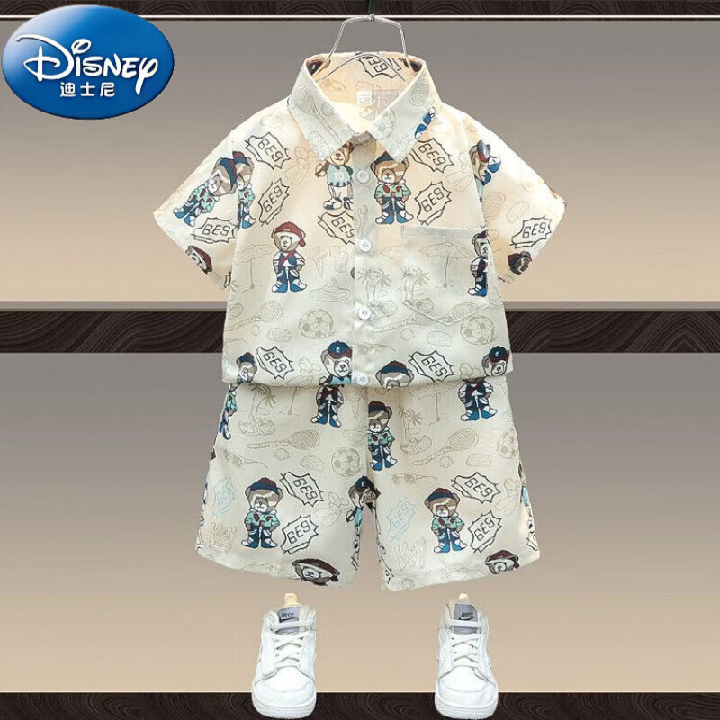 迪士尼（Disney）男童夏装套装2024新款儿童短袖衬衫潮