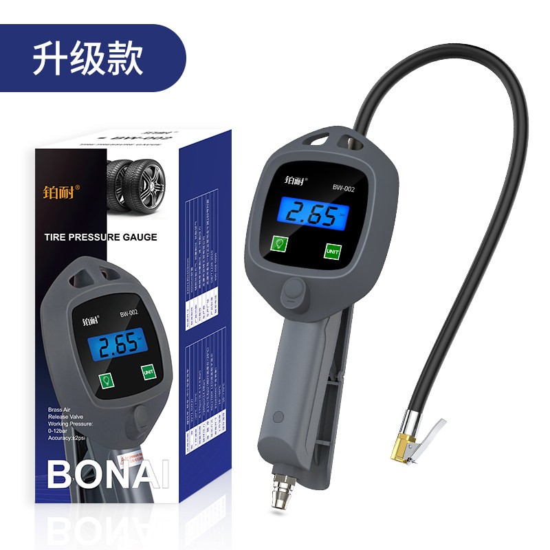 铂耐胎压计气压计胎压表高精度带充气头汽车轮胎压监测器数显加气打气表 BW-002升级款胎压表（送两节电池)