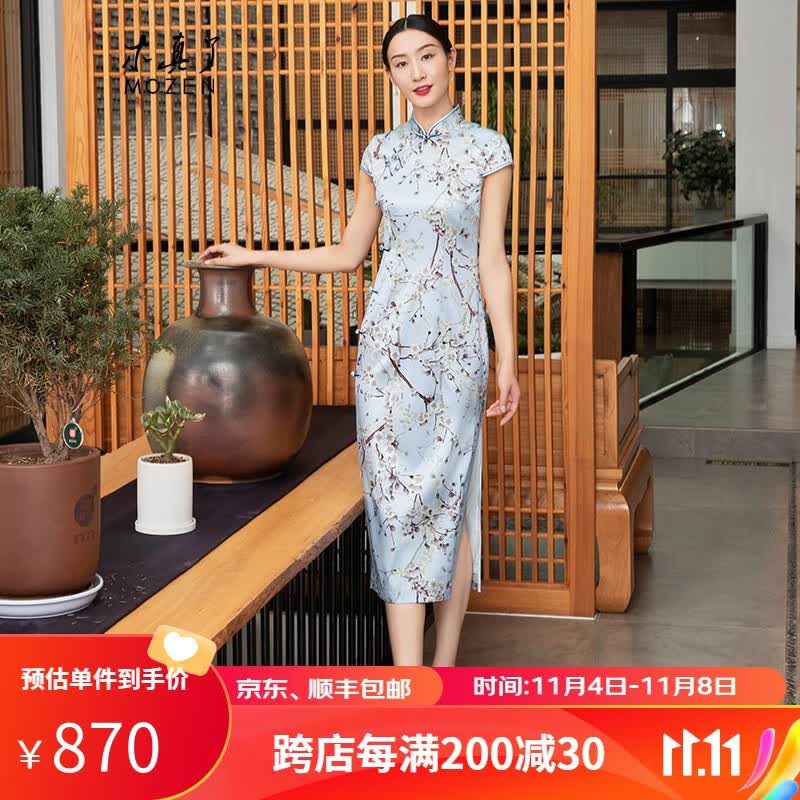 木真了旗袍桑蚕丝印花中国风长旗袍女旗袍裙 924 07色 L高性价比高么？