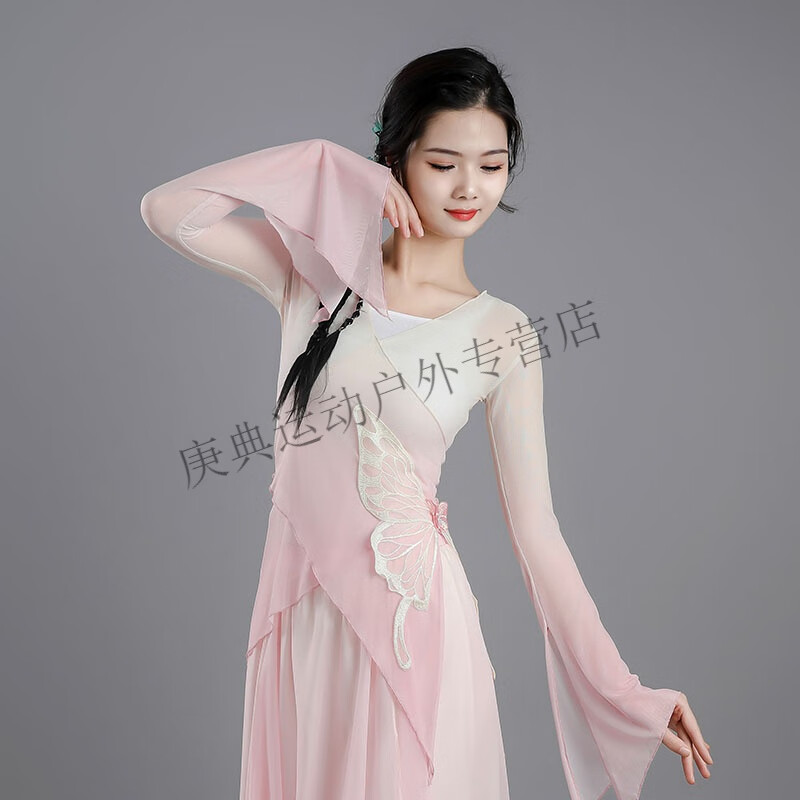 炫逐古典舞渐变蝴蝶纱衣舞蹈演出服装练功服形体服艺考上衣阔腿裤套装 【粉色渐变上衣】单件 S