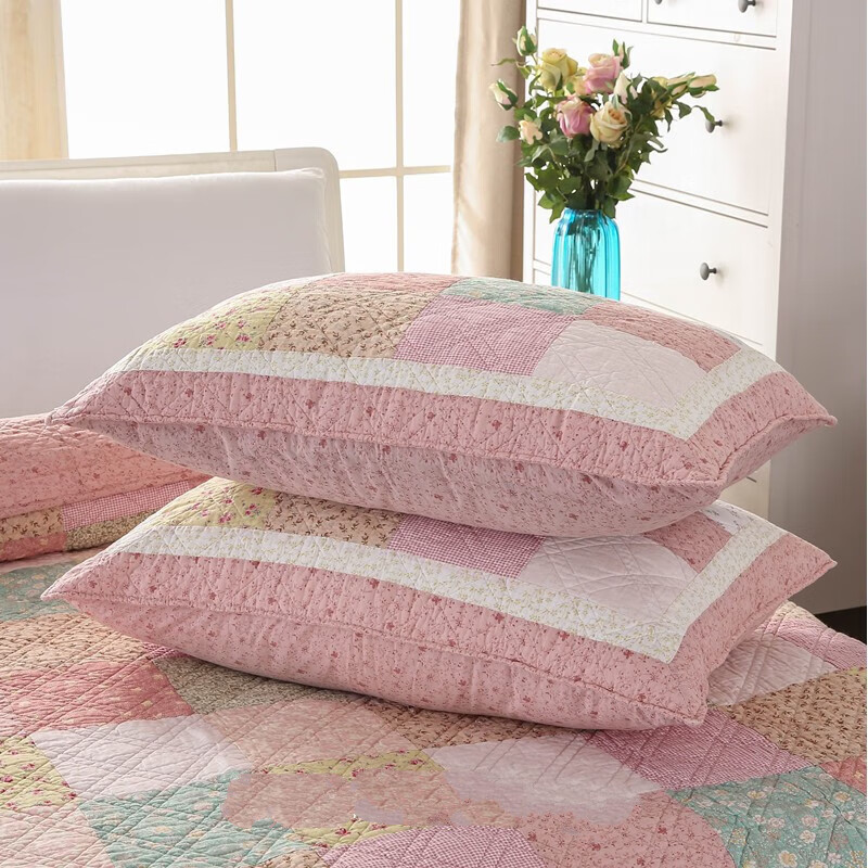 法途全棉拼布枕套韩式田园风单人双人不含芯绗缝夹棉碎花枕头套 zq