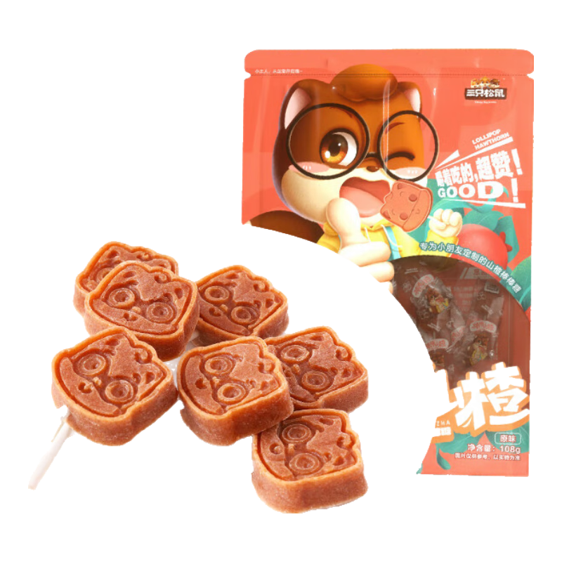 三只松鼠棒棒山楂108g约10支蜜饯果干果糕棒棒糖儿童休闲零食独立包装
