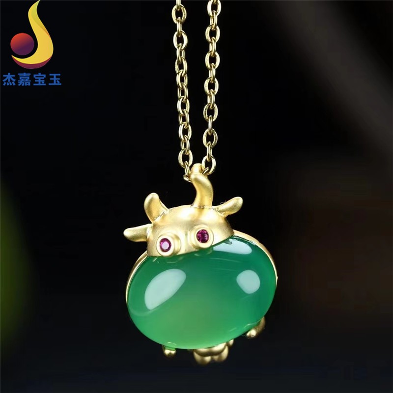 杰嘉宝玉   原创新款【才华横溢】生肖牛玛瑙玉坠玉佩男女款礼物带证书