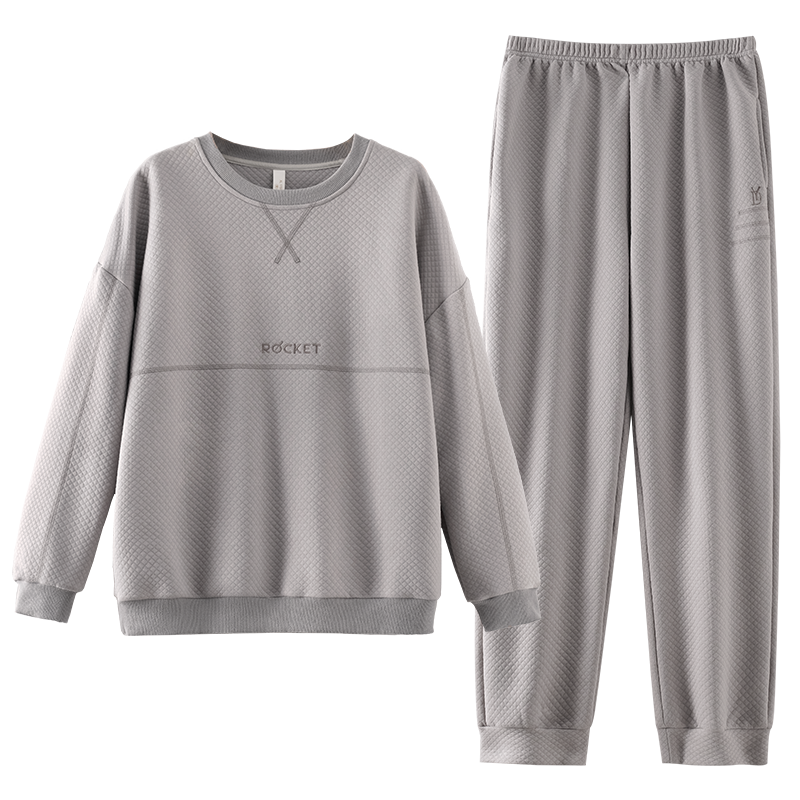 葉盼（yepan）睡衣男冬季純棉加厚夾層套頭長袖薄夾棉秋冬款保暖套裝男士家居服 98305C-深藍(lán) 2XL (180) ：建議160-180斤穿著