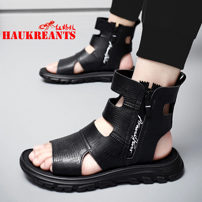 汉克红蚂蚁真皮凉鞋男夏季新款镂空透气百搭舒适商务休闲罗马男鞋子超