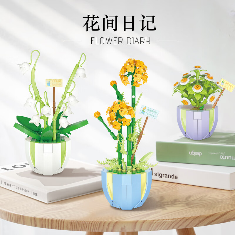 篝火之家兼容乐高拼装积木花束女生系列拼插多肉盆栽摆件女孩生日礼物
