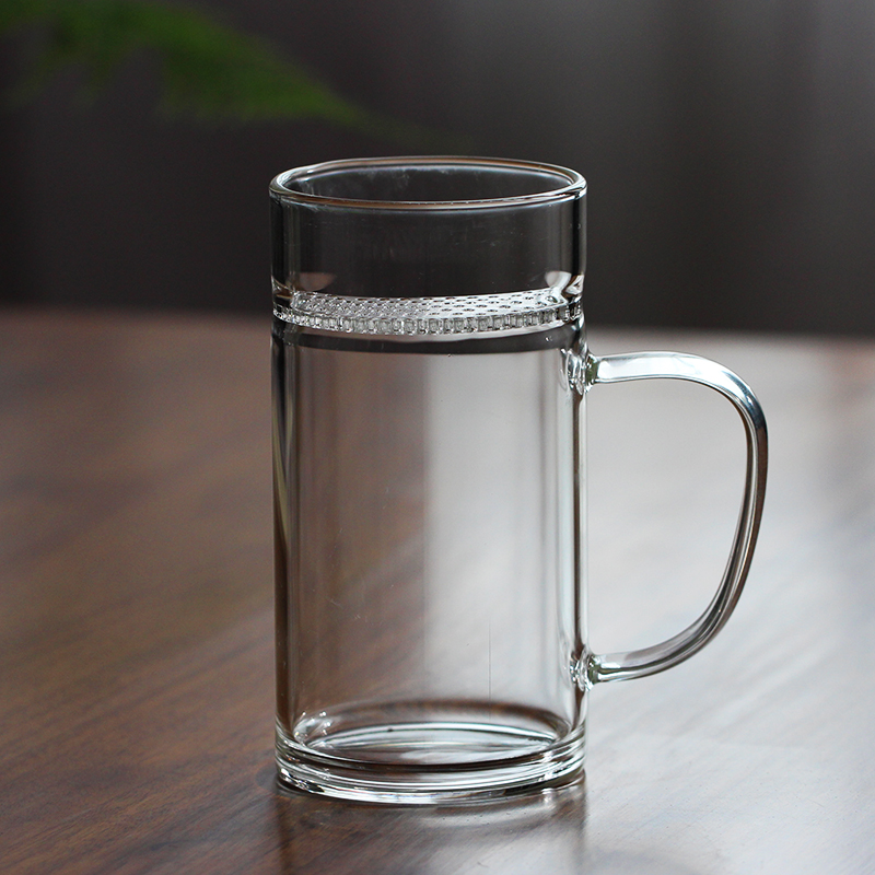 茶水分离泡茶杯玻璃水杯子办公杯 加厚底月牙杯小号300ml 300ml 0只