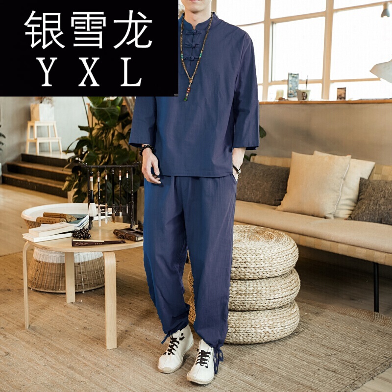 佛教棉麻居士服男图片