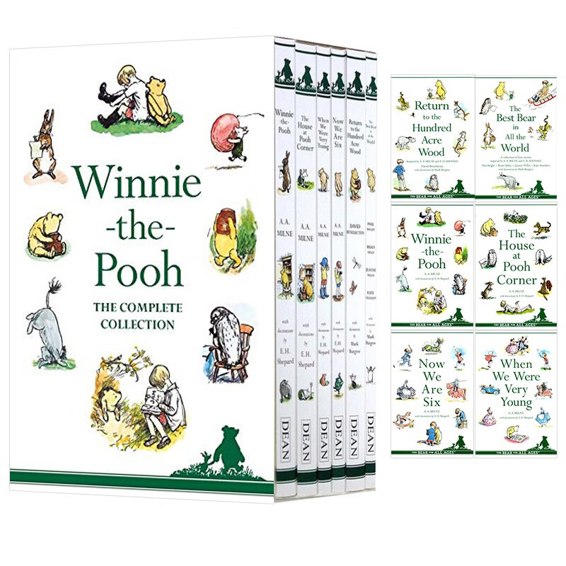 英文原版 小熊维尼6册盒装 Winnie the Pooh 青少年经典读物小说 黑白内页盒装