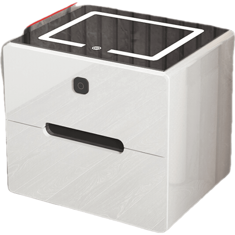 风实宸木智能床头柜简约现代多功能带灯指纹锁无线充电床头柜蓝牙音响 二抽40黑灯+指纹锁+无线充 整装发货