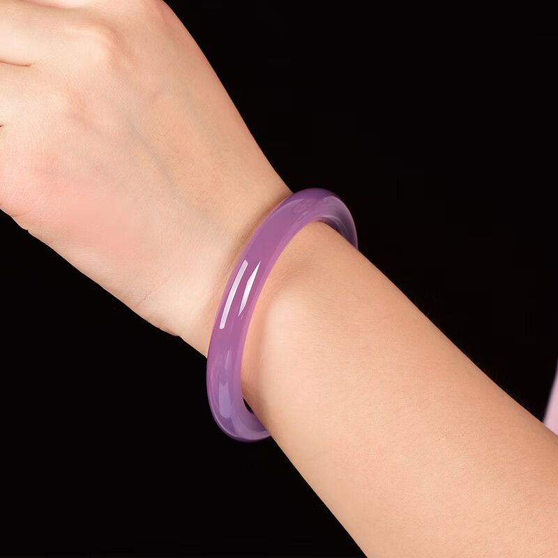 歌盼 冰种粉紫玉髓手镯女 紫罗兰玛瑙天然圆条玉镯子紫手环饰品礼物