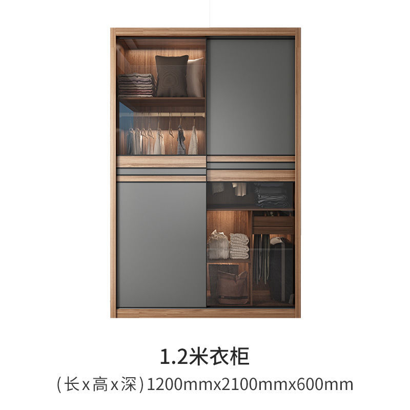 北欧推拉门衣柜 简约现代家用卧室轻奢玻璃移门滑门整体大衣橱 1.