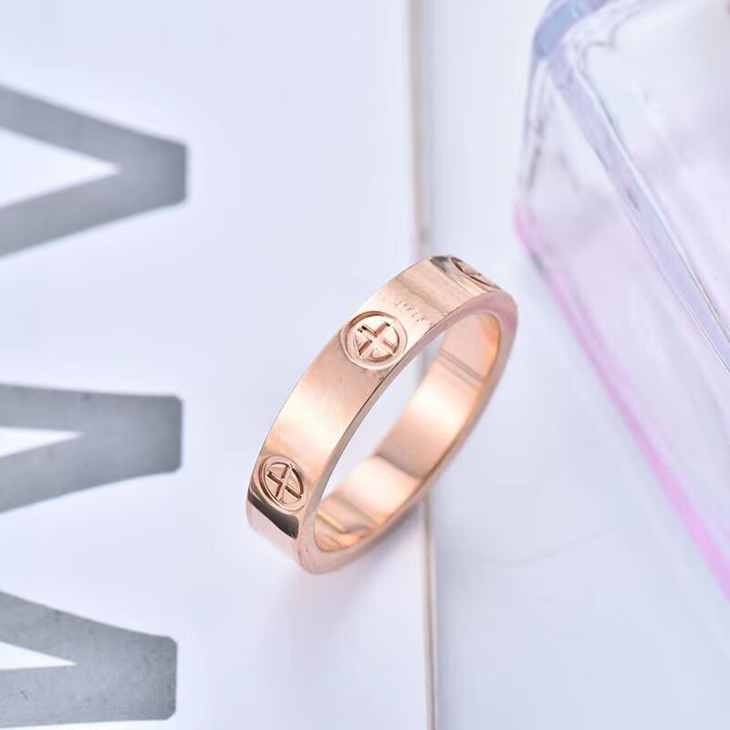 dolv18k金情侣对戒玫瑰食指love戒指女时尚个性ins潮冷淡风钛钢指环男